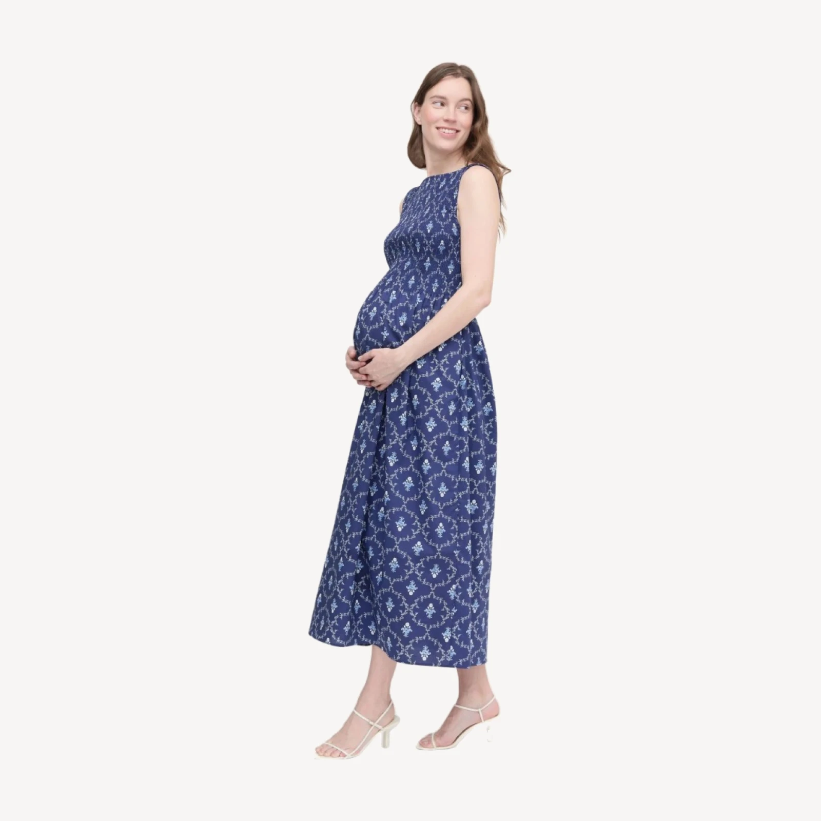 The Maternity Cosima Nap Dress - Navy Trellis