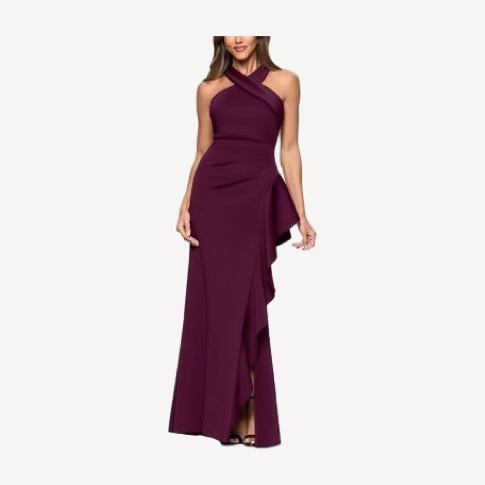 Aqua Scuba Ruffle Halter Gown - Exclusive