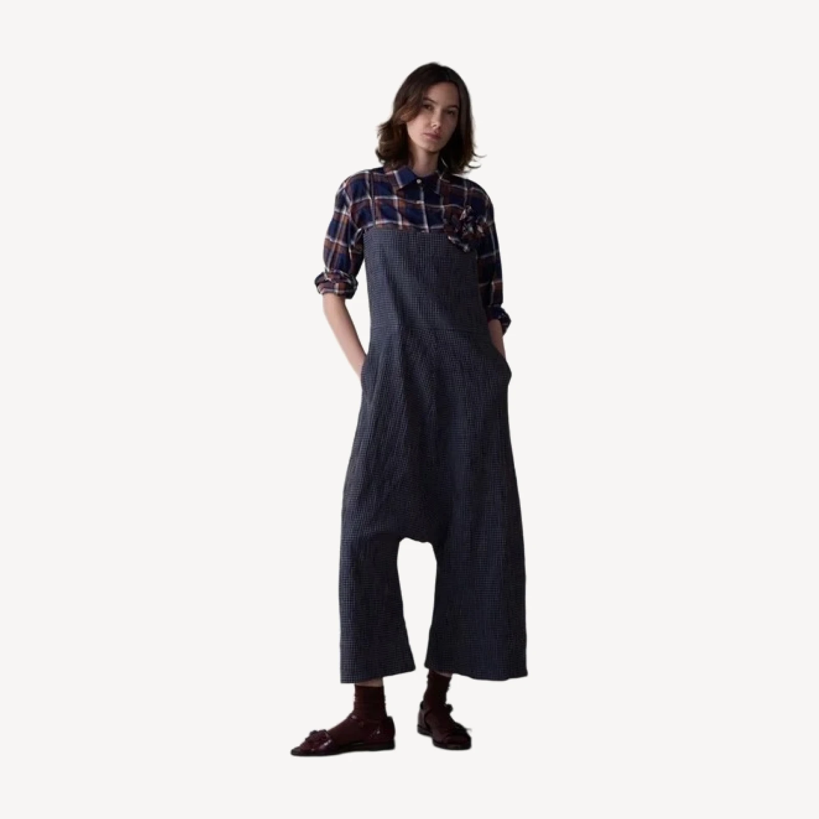MALI JUMPSUIT | NAVY CHECK DOUBLE CLOTH