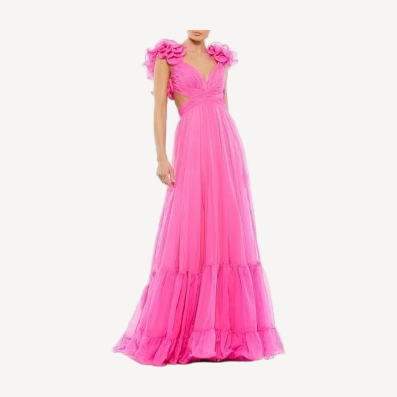 Mac Duggal Ruffle Tiered Cut-Out Chiffon Gown