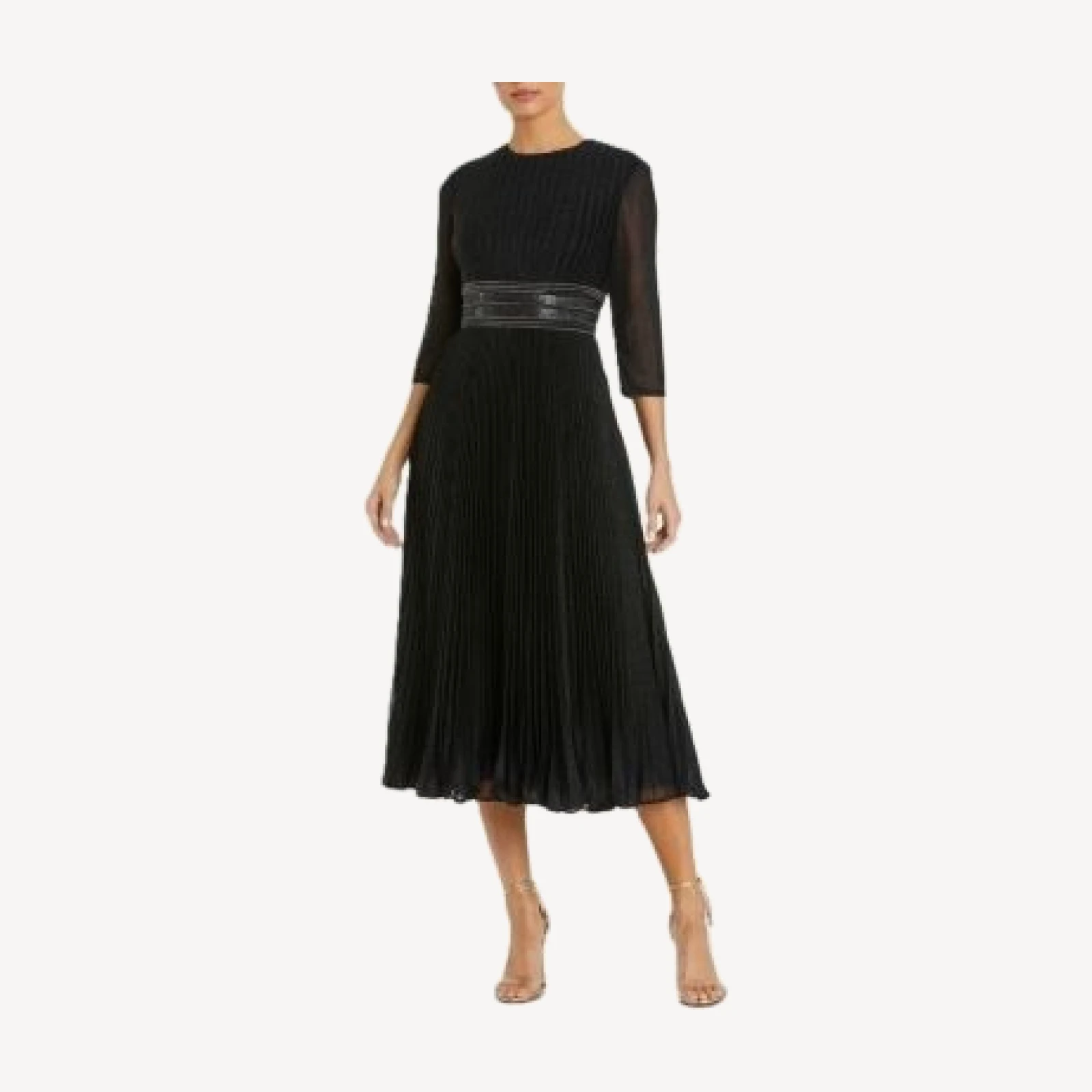 Mac Duggal Shimmering 3/4 Sleeve A-Line Midi Dress