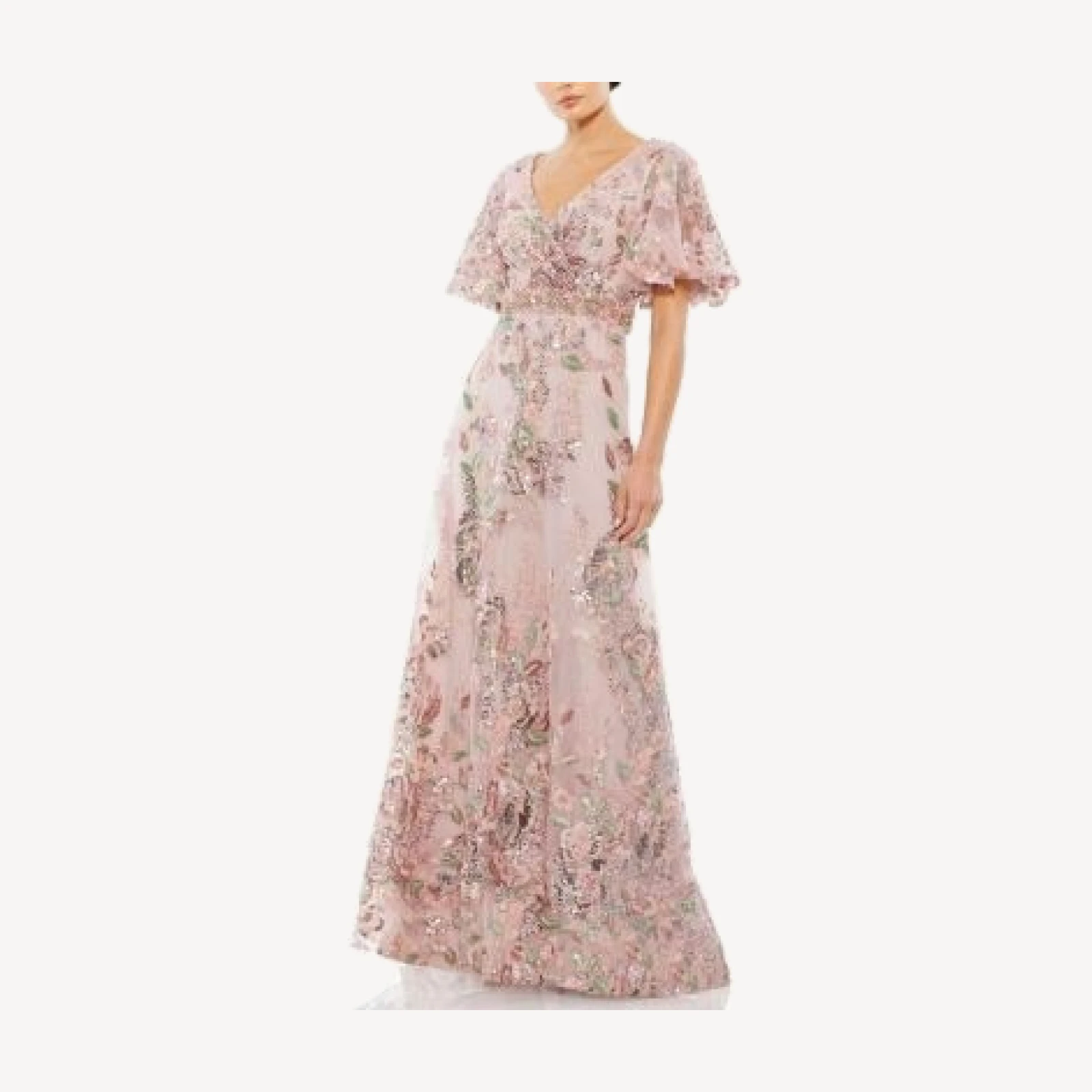 Mac Duggal Floral Embellished Short Sleeve Gown