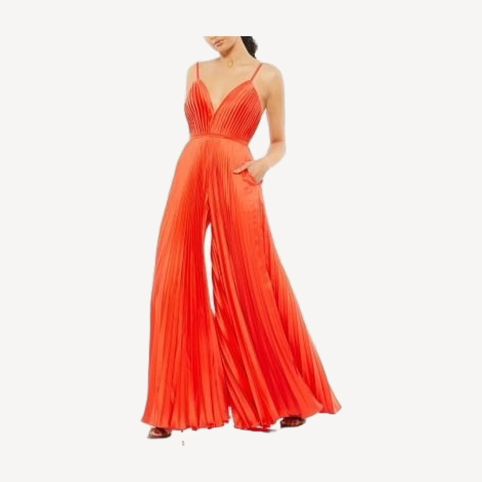 Mac Duggal Pleated Plunge Neck Wide Leg Jumpsuit