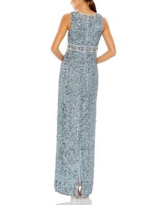 Mac Duggal Sequined Sleeveless Embellished Neckline Gown
