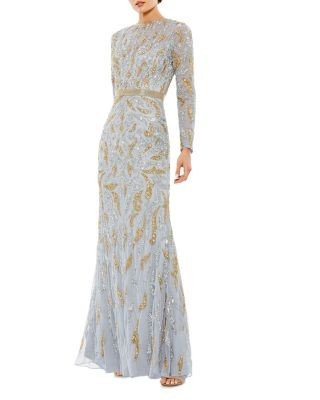 Mac Duggal Beaded Long Sleeve Evening Gown
