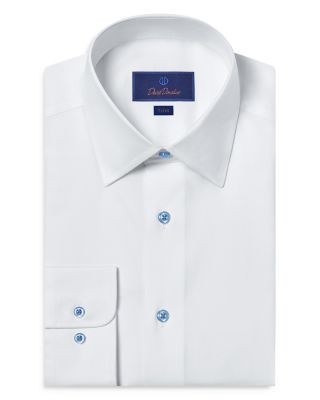 David Donahue Trim Fit Super Fine Twill Dress Shirt