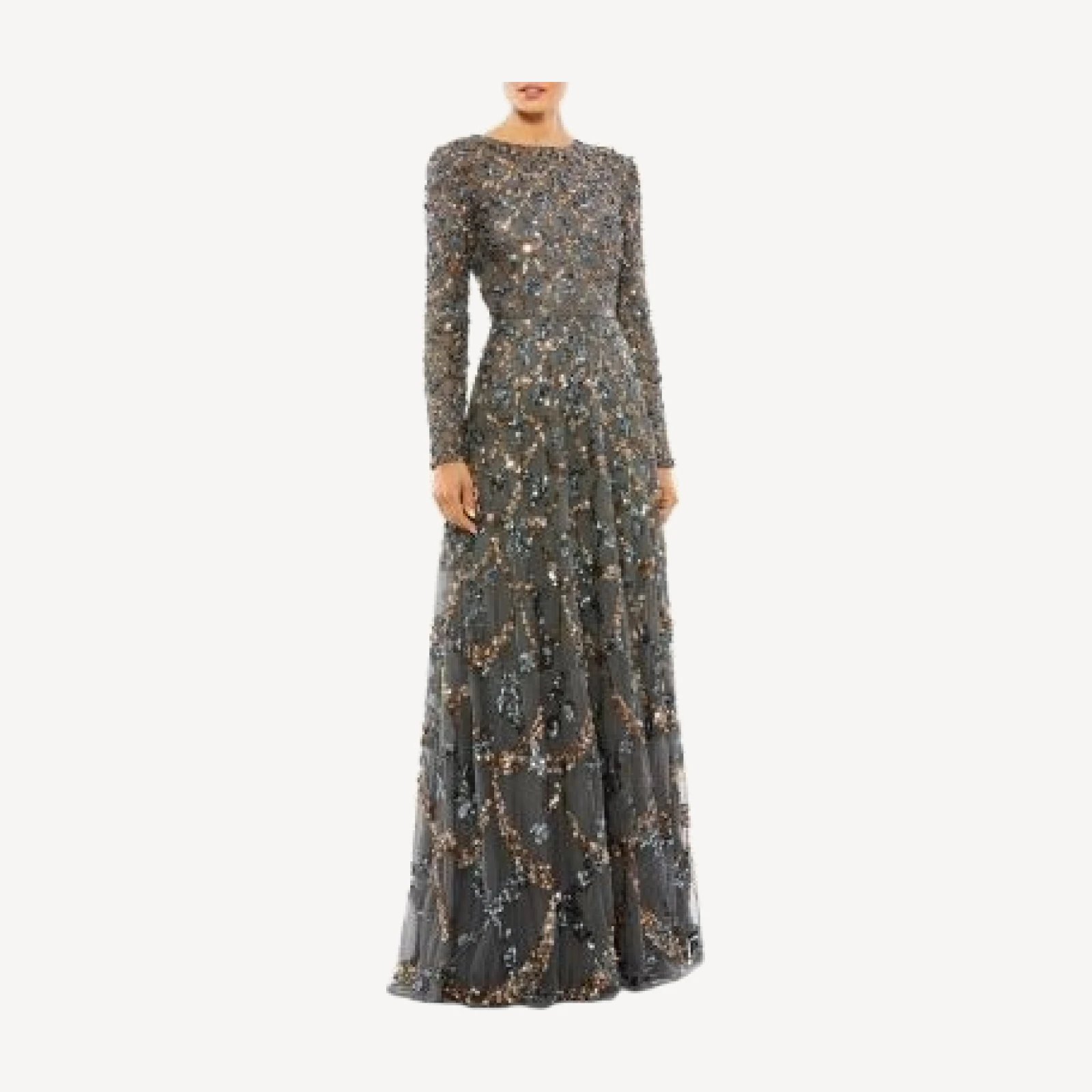 Mac Duggal Embellished Illusion High Neck Long Sleeve A Line Gown