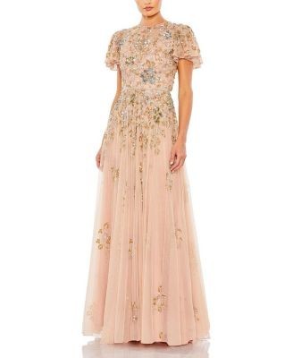 Mac Duggal Embellished Butterfly Sleeve High Neck Gown