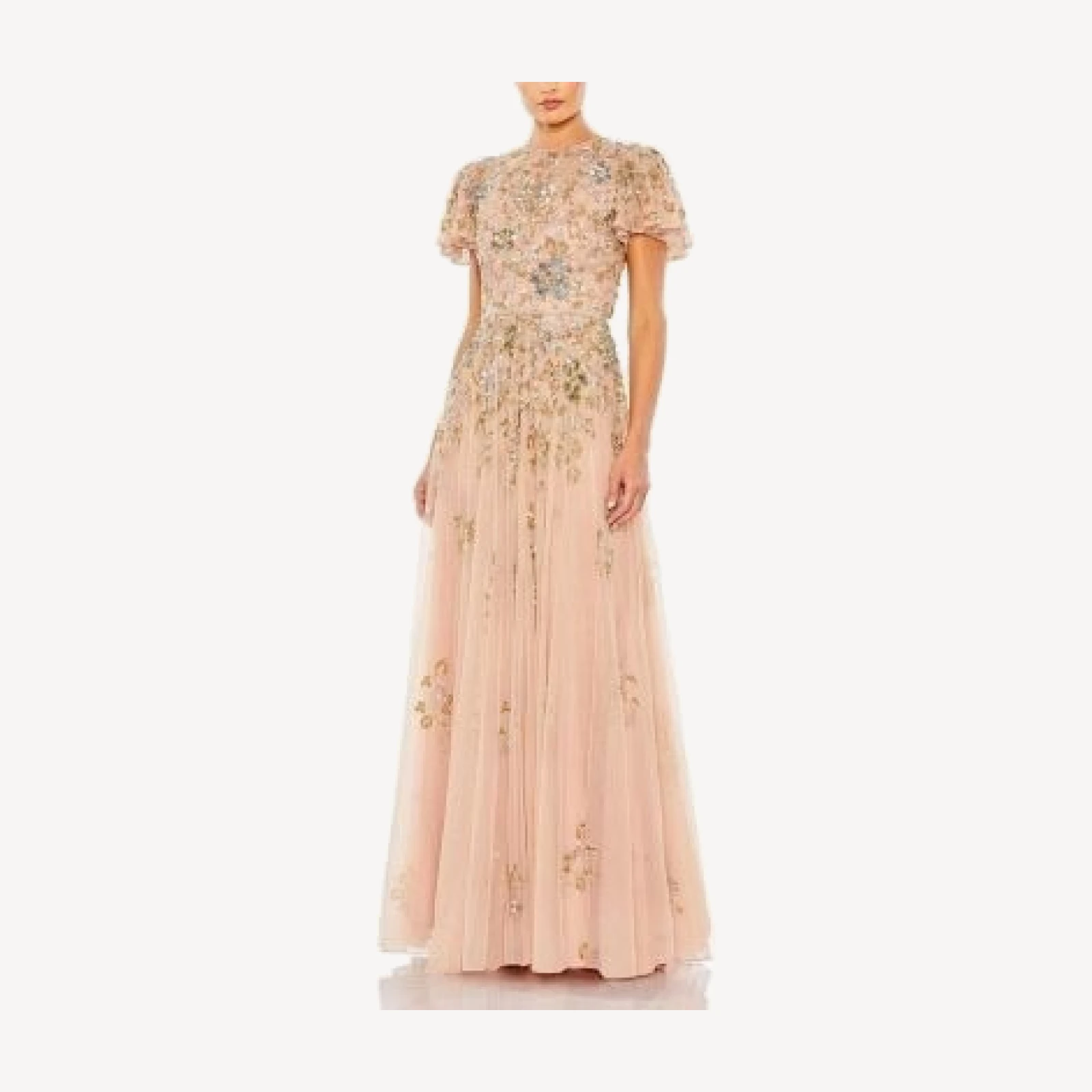 Mac Duggal Embellished Butterfly Sleeve High Neck Gown