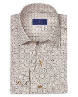 David Donahue Regular Fit Geometric Print Sport Shirt