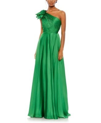 Mac Duggal Pleated One Shoulder Chiffon Gown