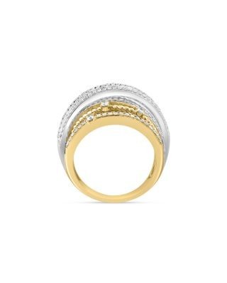 Bloomingdale's Fine Collection Diamond Round & Baguette Crossover Ring in 14K White & Yellow Gold, 0.90 tcw