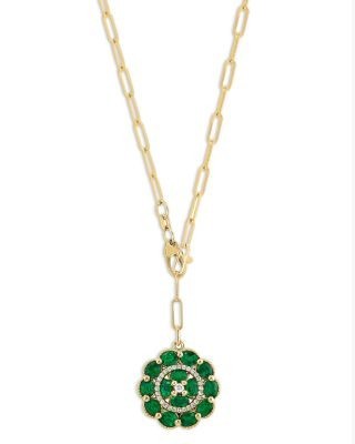Bloomingdale's Fine Collection Emerald & Diamond Medallion Pendant Necklace in 14K Yellow Gold, 18