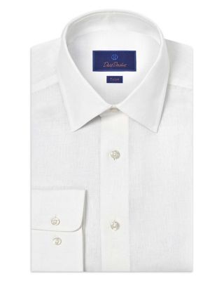 David Donahue Trim Fit Linen Solid Dress Shirt