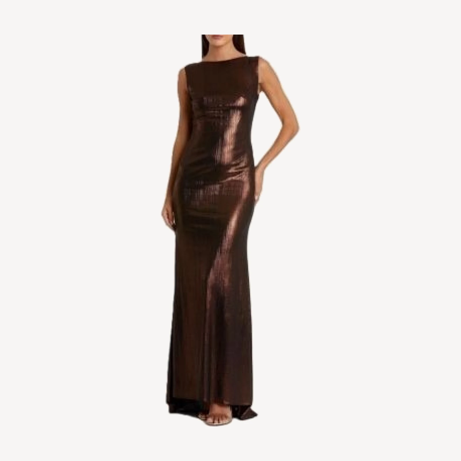 Mac Duggal Metallic Cowl Back Column Gown