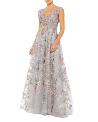 Mac Duggal Embroidered Illusion Cap Sleeve A Line Gown