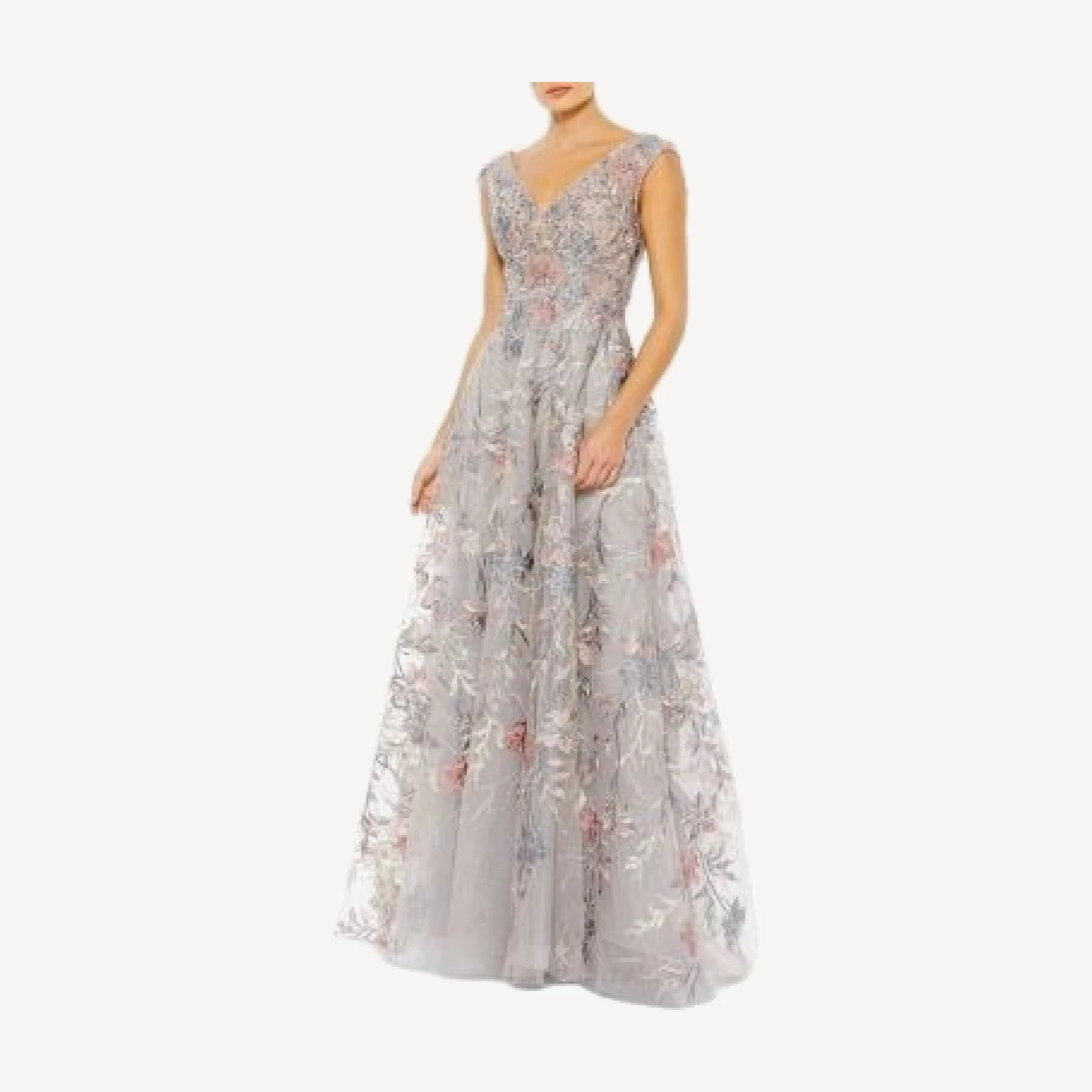 Mac Duggal Embroidered Illusion Cap Sleeve A Line Gown