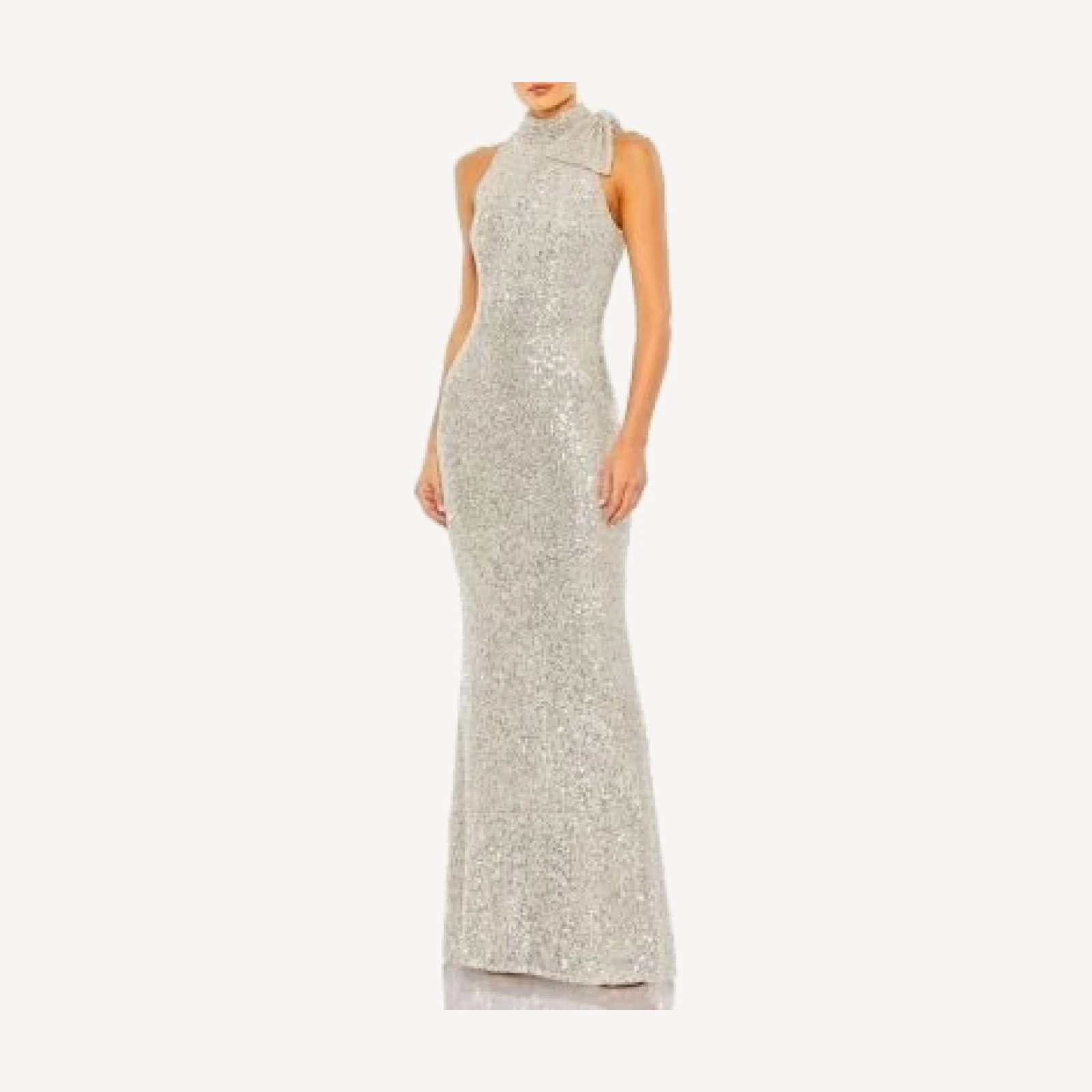 Mac Duggal Sequined Soft Tie Halter Neck Column Gown