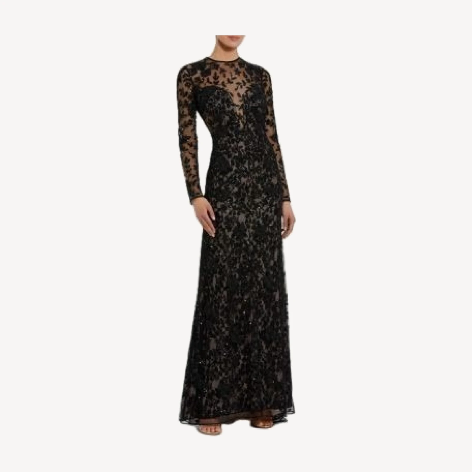 Mac Duggal Long Sleeve Floral Embellished Gown
