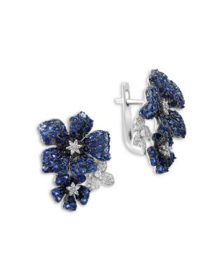 Bloomingdale's Fine Collection Blue Sapphire & Diamond Triple Flower Statement Earrings in 14K White Gold