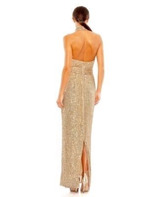 Mac Duggal Sequined Halter Neck Belted Soft Tie Dress