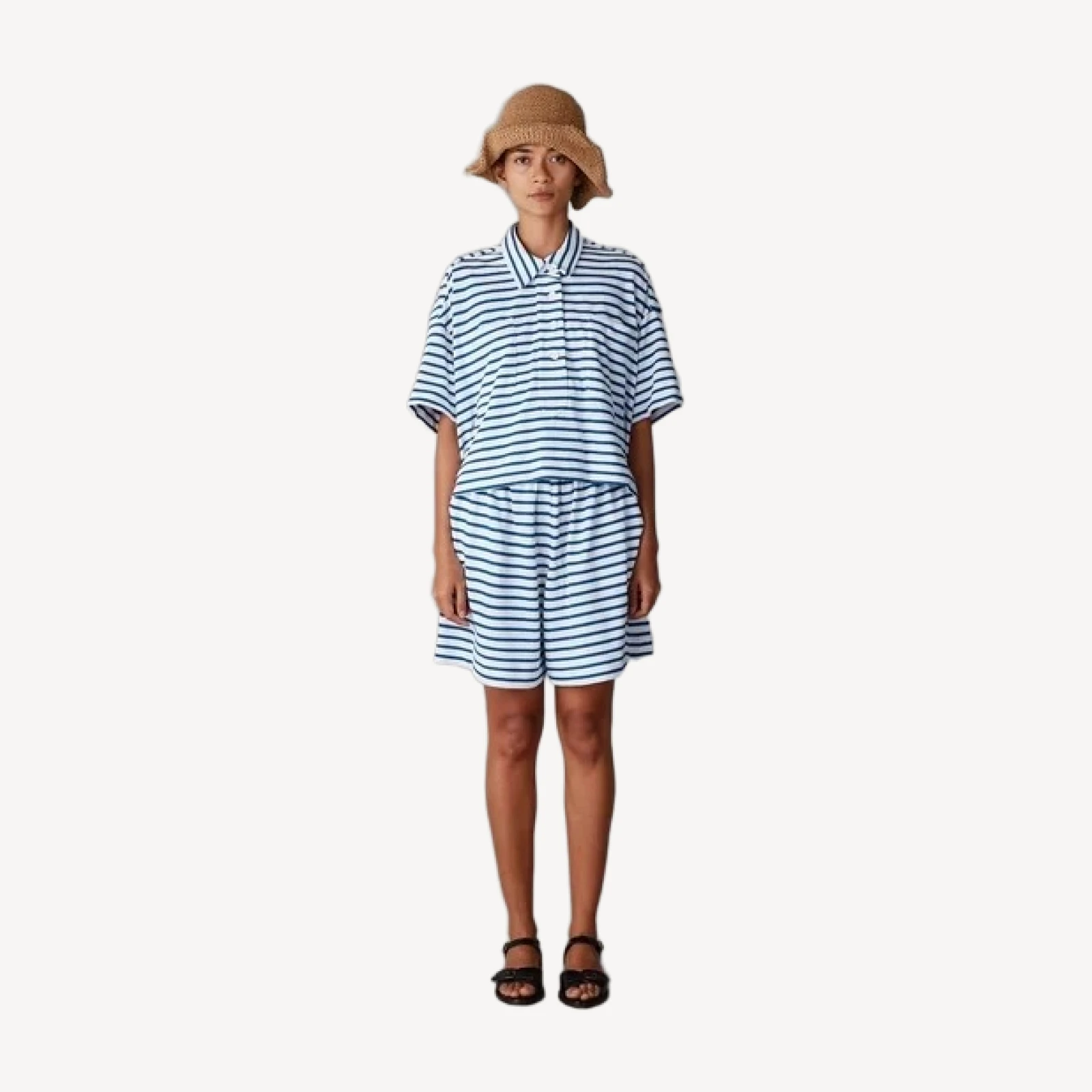 OLIVIA SHORT | BLUE & WHITE STRIPE JERSEY