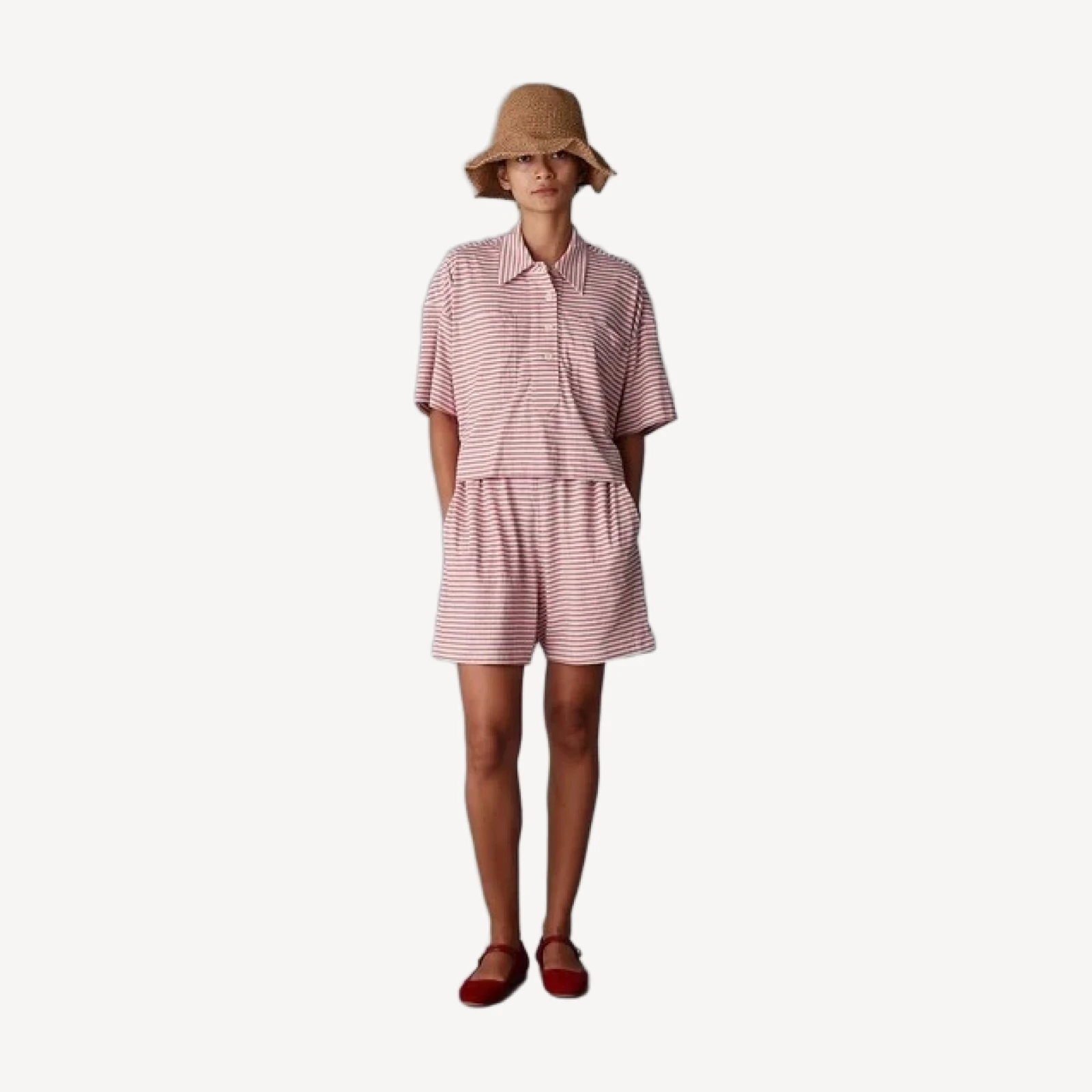 OLIVIA SHORT | PINK FINE STRIPE JERSEY