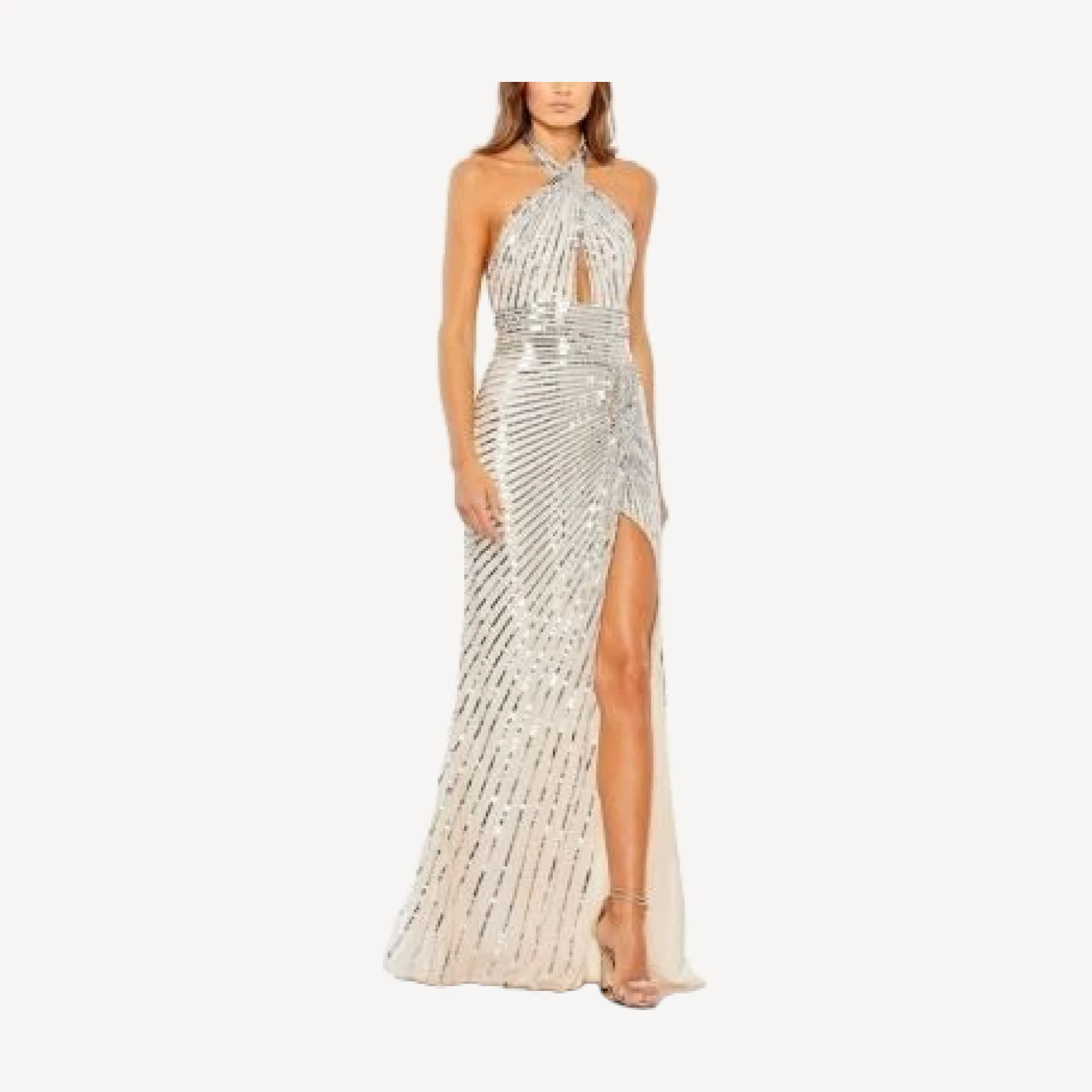 Mac Duggal Embellished Keyhole Halter Strap Draped Gown