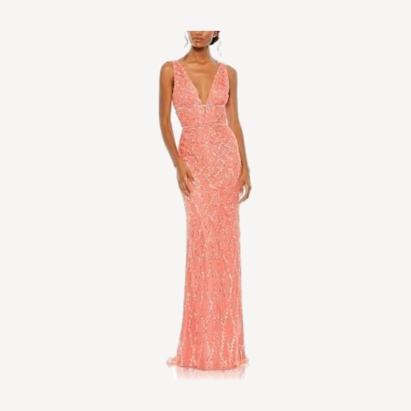 Mac Duggal Sequined Plunge Neck Sleeveless Column Gown