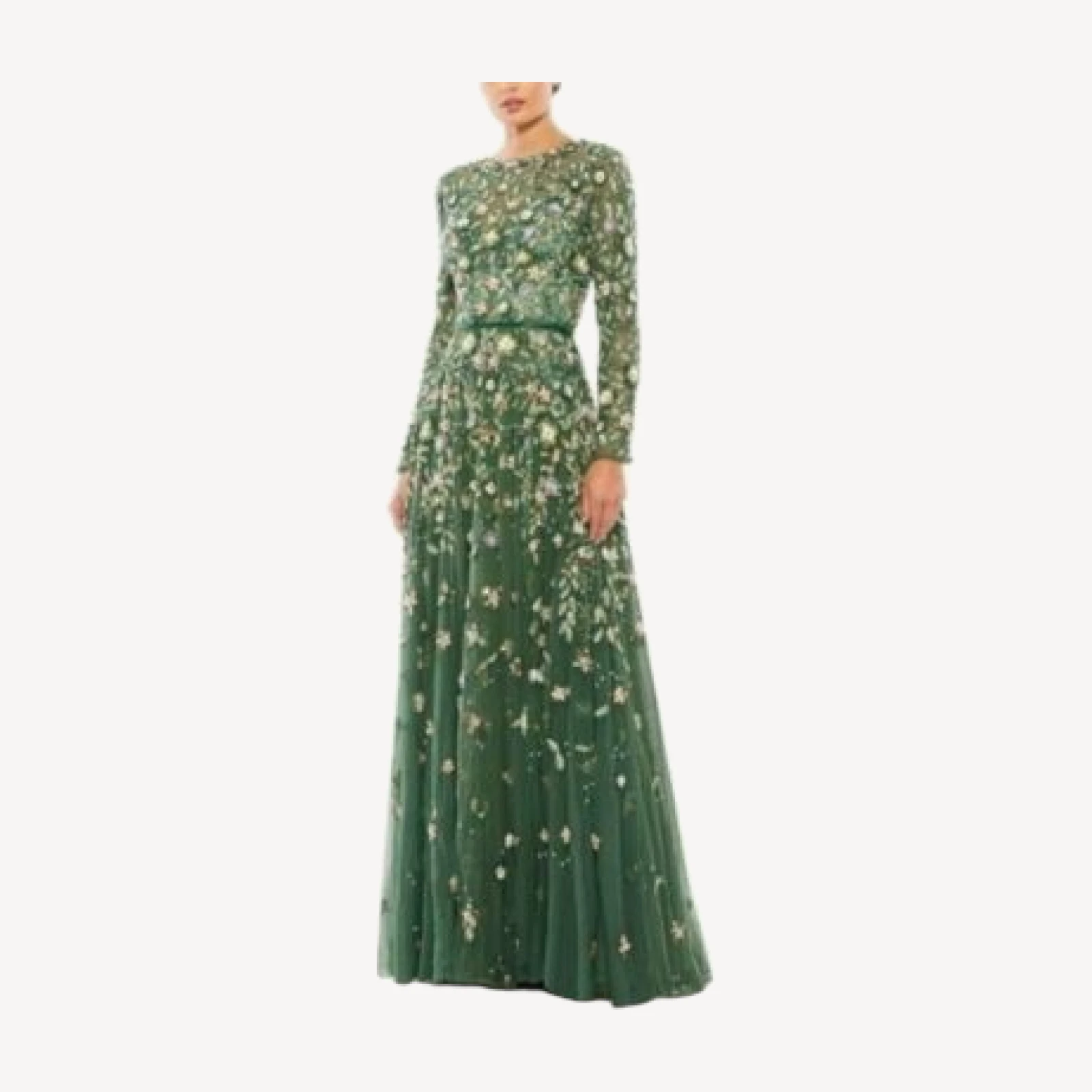 Mac Duggal Embellished High Neck Long Sleeve A Line Gown