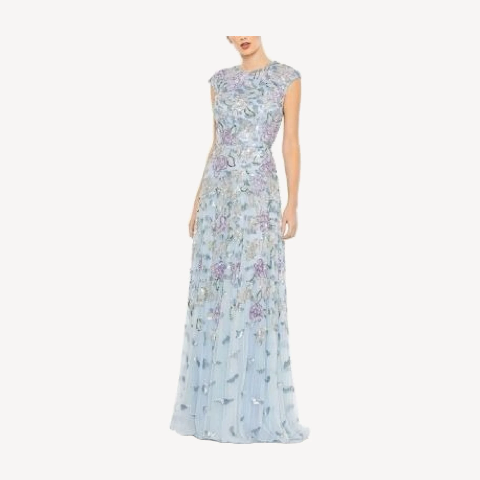 Mac Duggal Sequined High Neck Cap Sleeve A Line Gown