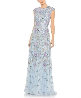 Mac Duggal Sequined High Neck Cap Sleeve A Line Gown