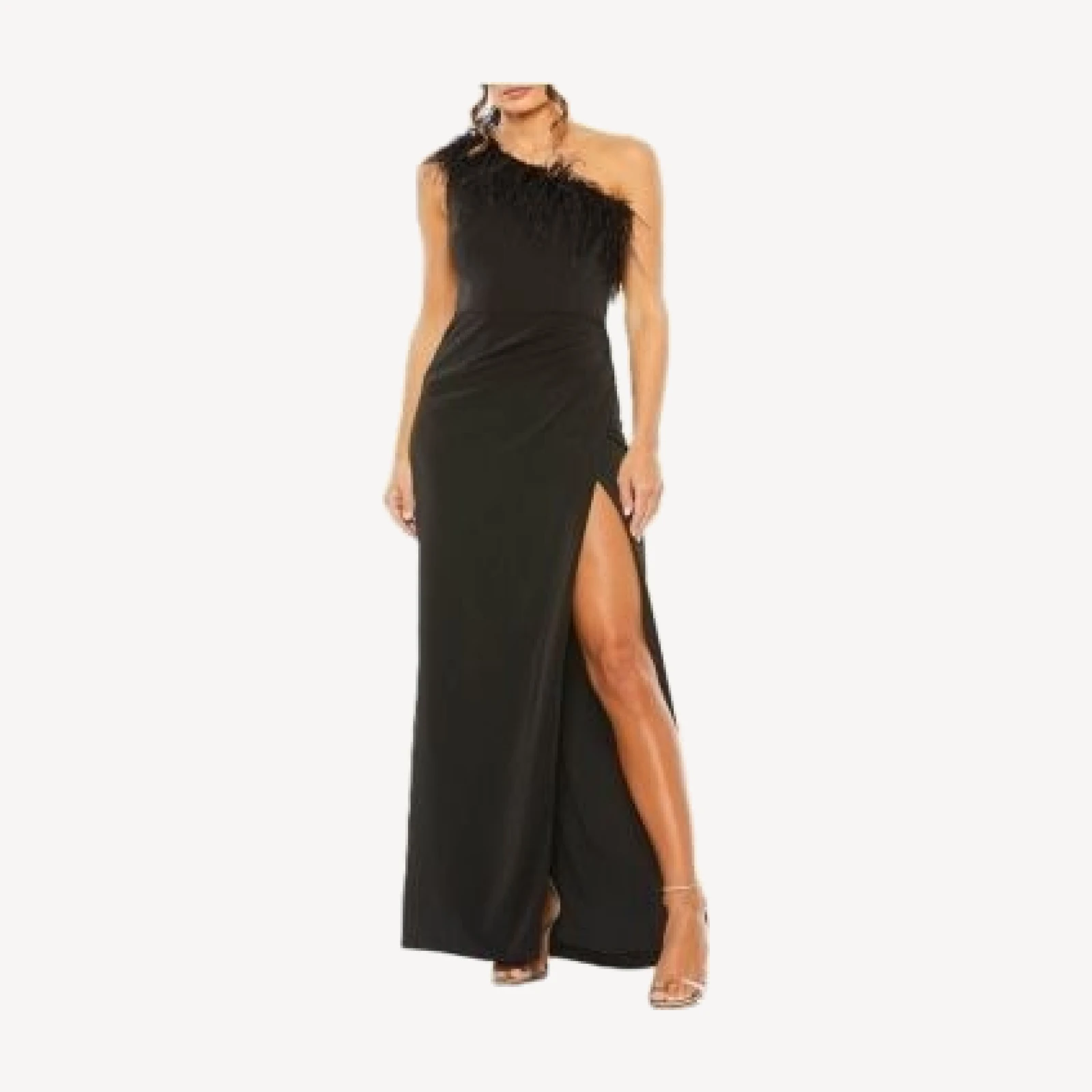 Mac Duggal One Shoulder Feather Trim Gown