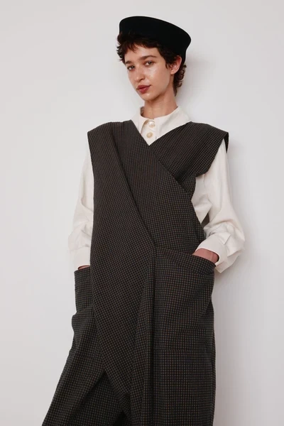 MARS CRISCROSS JUMPSUIT | BLACK & CAMEL GINGHAM SEERSUCKER