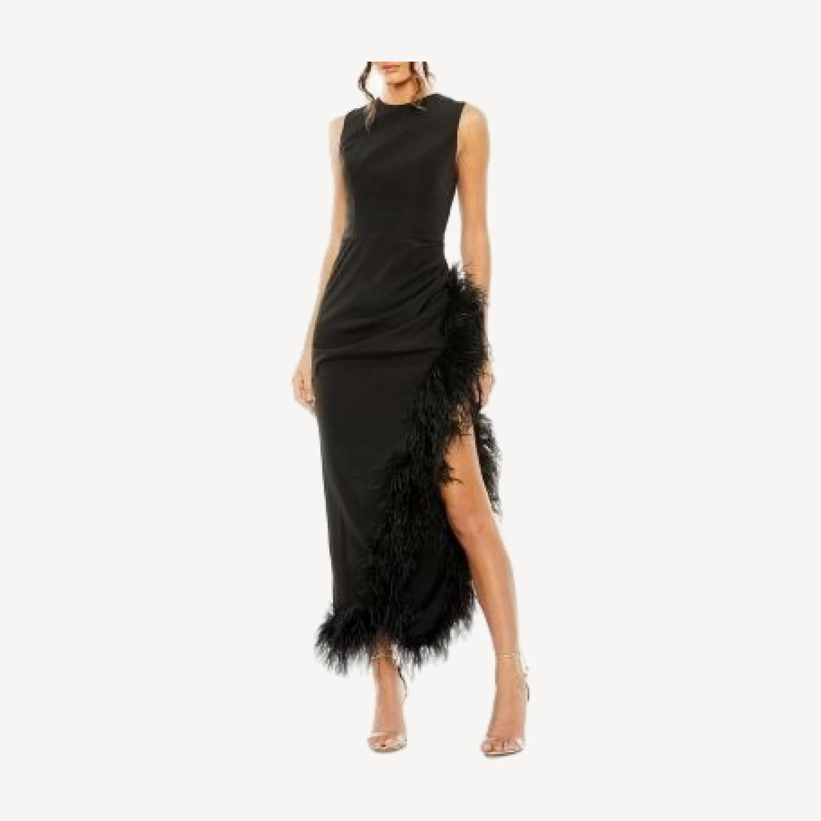 Mac Duggal Feather Trim Asymmetric Dress