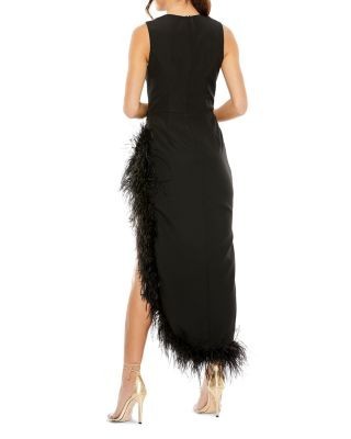 Mac Duggal Feather Trim Asymmetric Dress