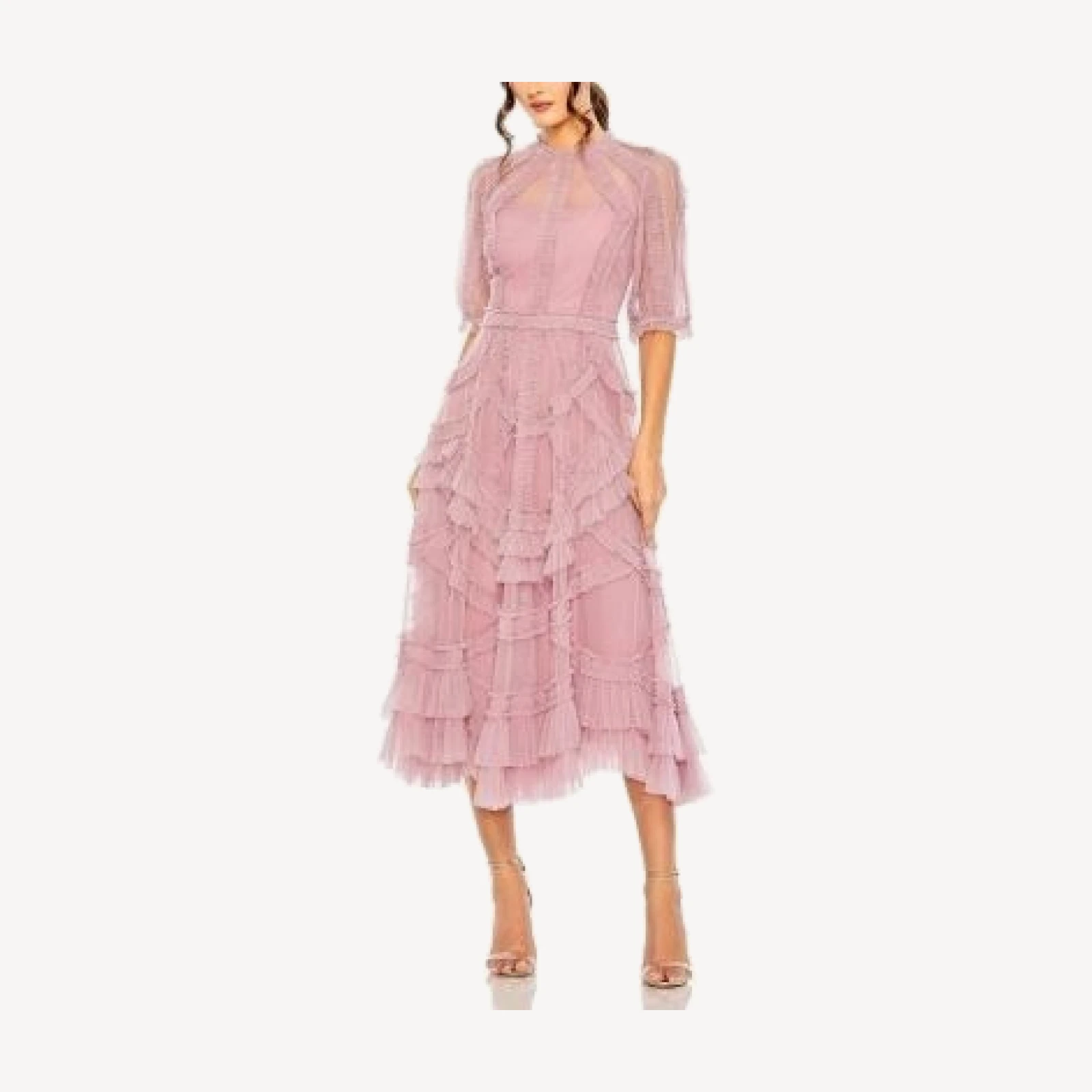 Mac Duggal High Neck Puff Sleeve Ruffle Tiered Dress