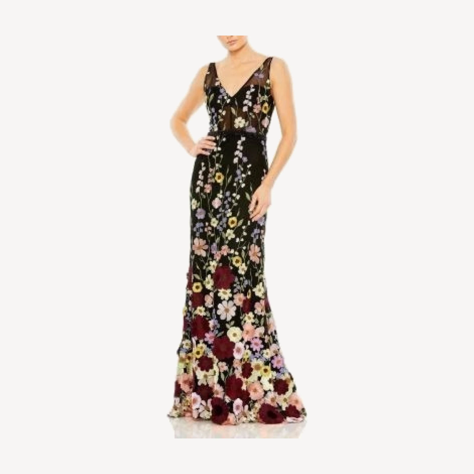 Mac Duggal Embroidered Tulle Sleeveless V Neck A Line Gown