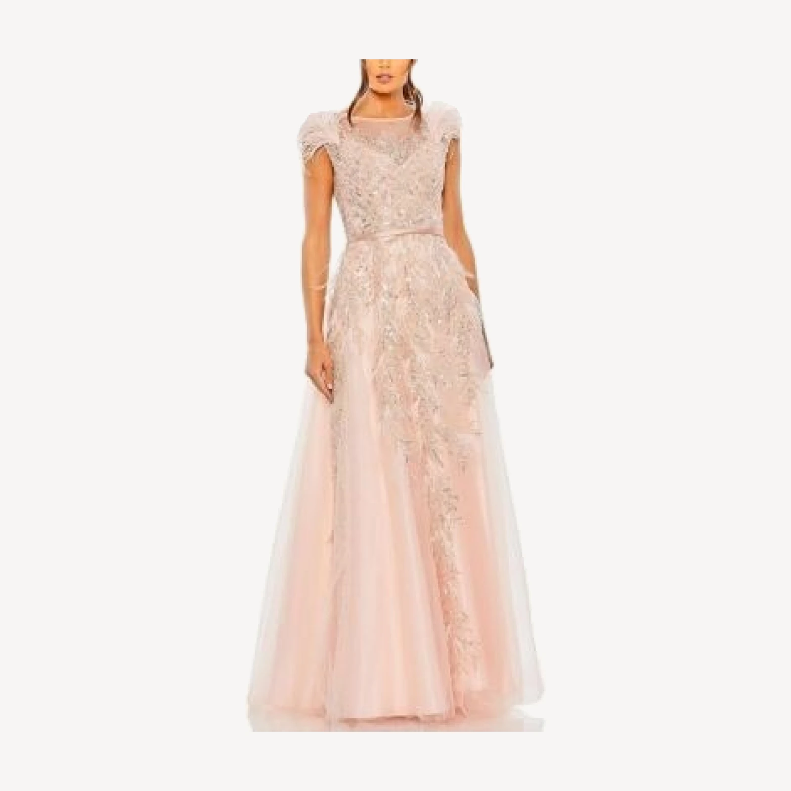 Mac Duggal High Neckline Feather Detail Beaded Gown