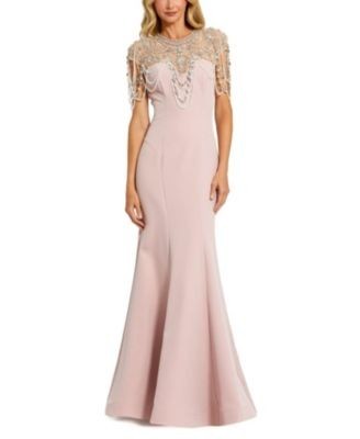 Mac Duggal Draped Pearl Beaded Detail Mermaid Gown