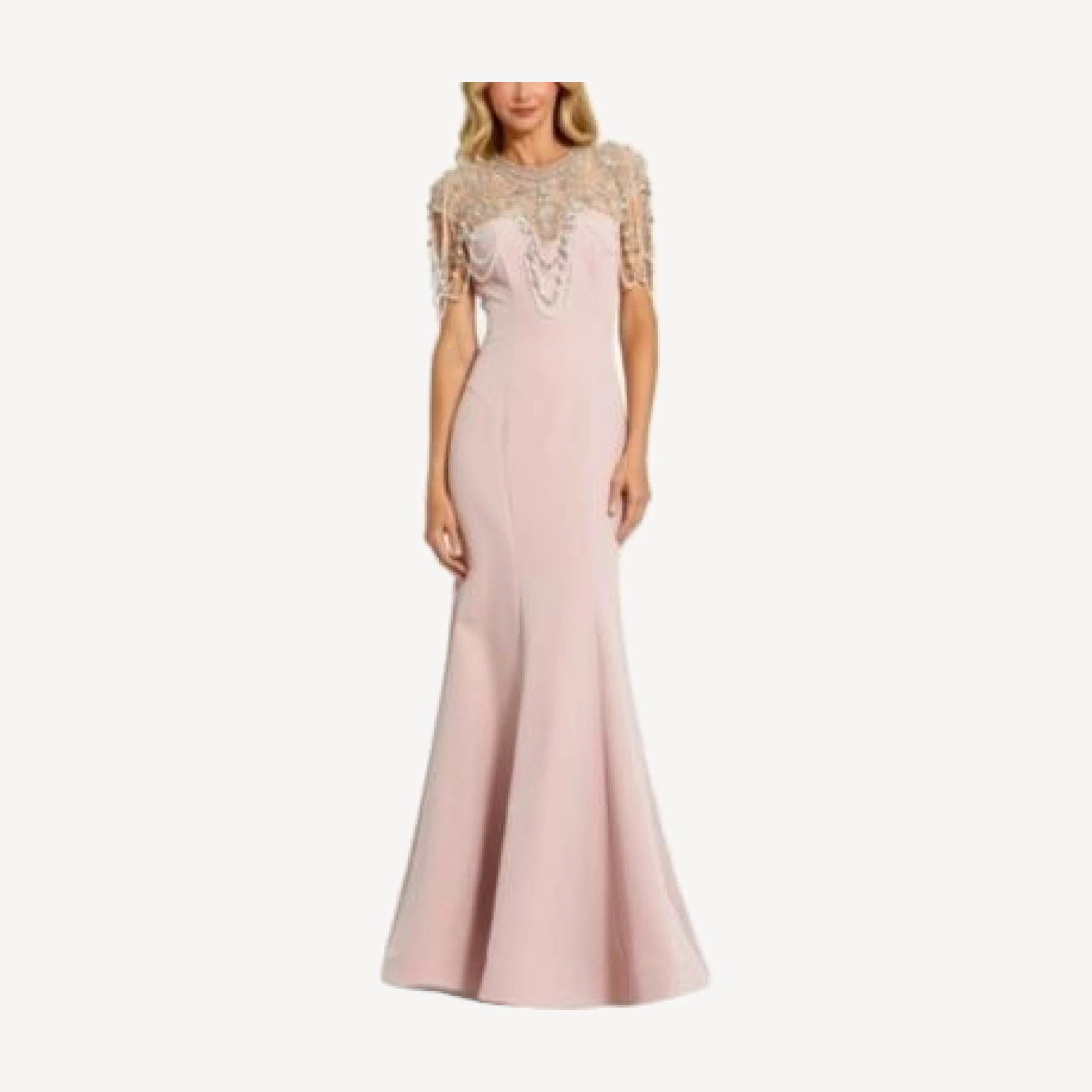 Mac Duggal Draped Pearl Beaded Detail Mermaid Gown