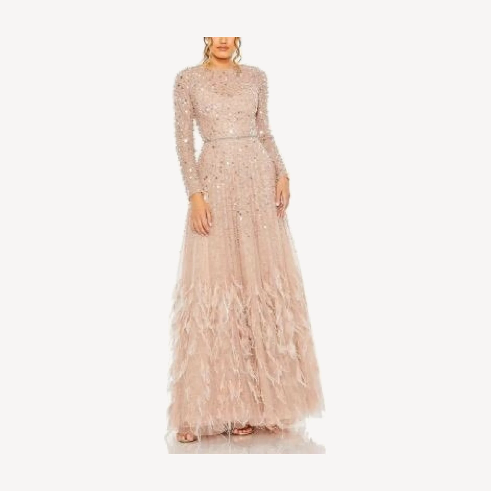 Mac Duggal Feather Detail Embellished Sequin Gown