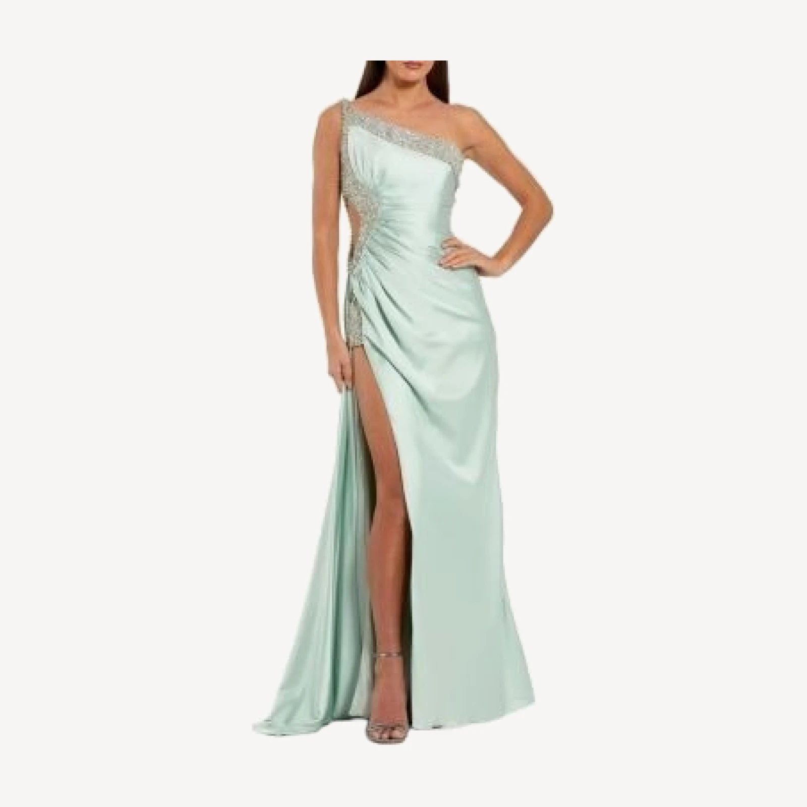 Mac Duggal One Shoulder Embellished Cut Out Slit Gown