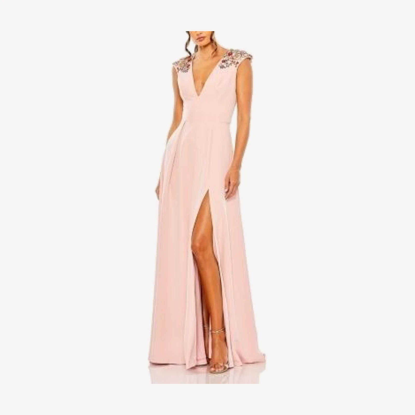 Mac Duggal Women's Beaded Cap Sleeve V Neck A Line Gown