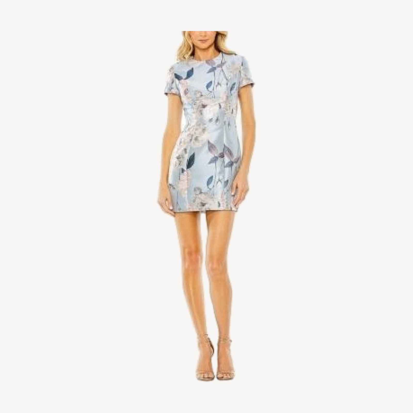Mac Duggal Women's Short Sleeve Fitted Floral Mini Dress