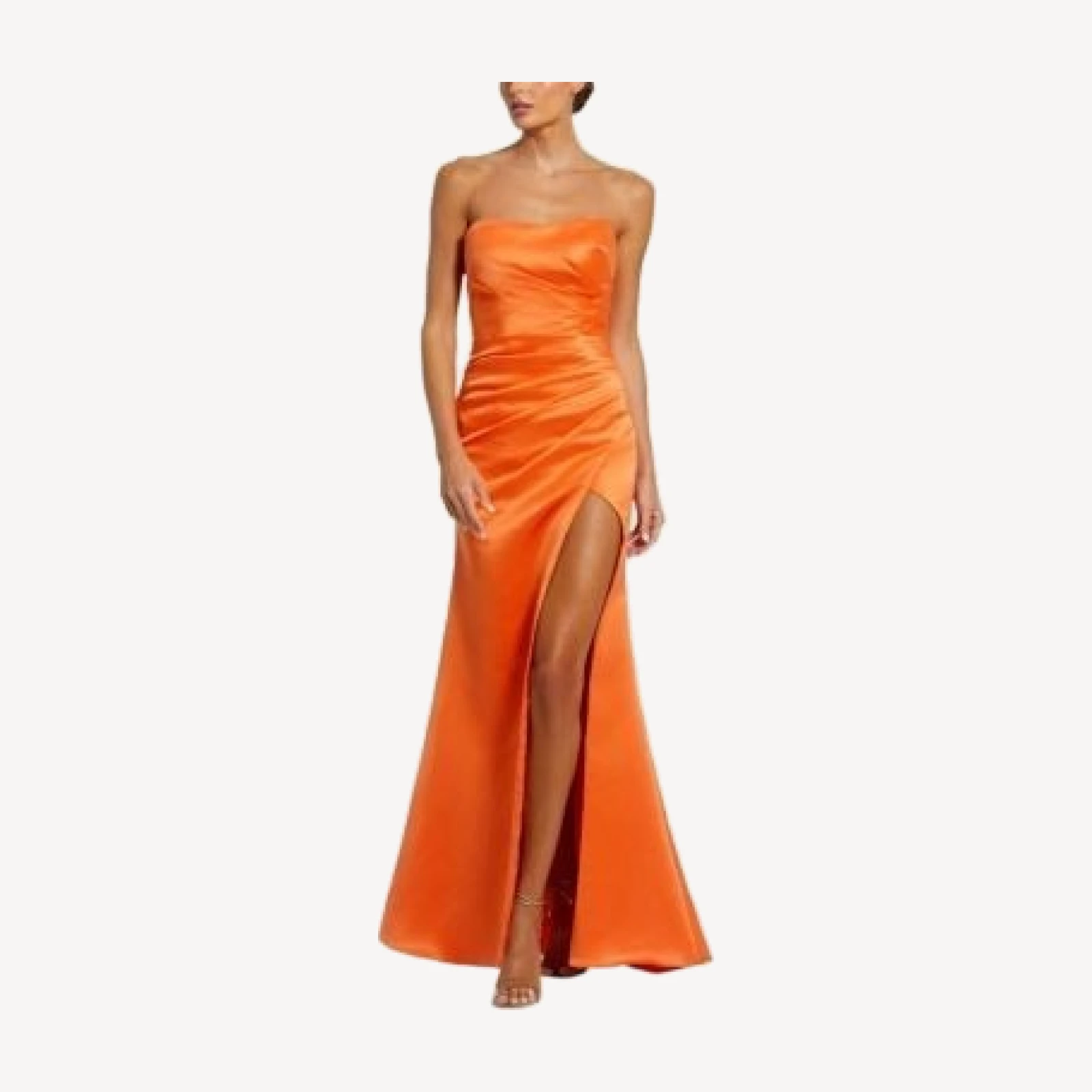 Mac Duggal Strapless Gathered High Slit Gown