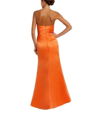 Mac Duggal Strapless Gathered High Slit Gown