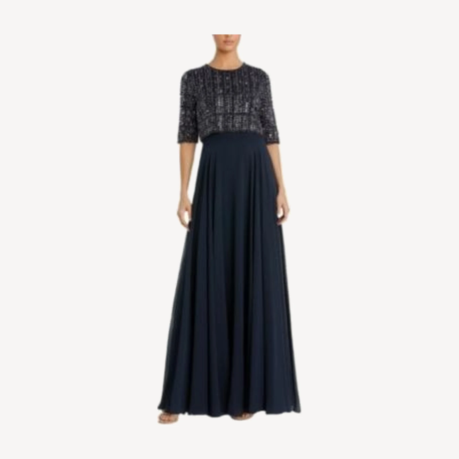 Mac Duggal Beaded 3/4 Sleeve Chiffon Gown