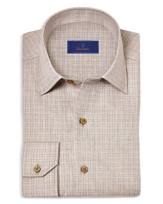 David Donahue Cashmere Blend Twill Check Sport Shirt
