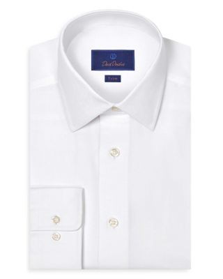 David Donahue Trim Fit Cashmere Blend Solid Twill Dress Shirt